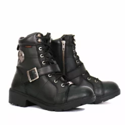 Hot Leathers BTL1004 Ladies 6-inch Black Lace-Up Leather Boots With Buckle Strap