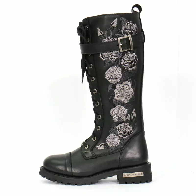 Hot Leathers BTL1007 Ladies Black Knee High Wild Roses Leather Boots - Image 7