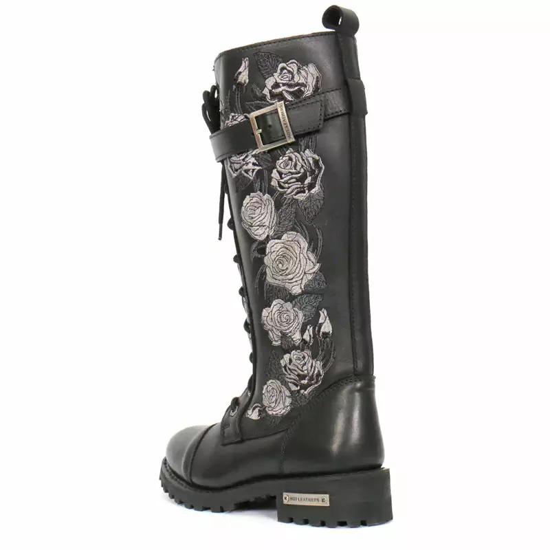 Hot Leathers BTL1007 Ladies Black Knee High Wild Roses Leather Boots - Image 8