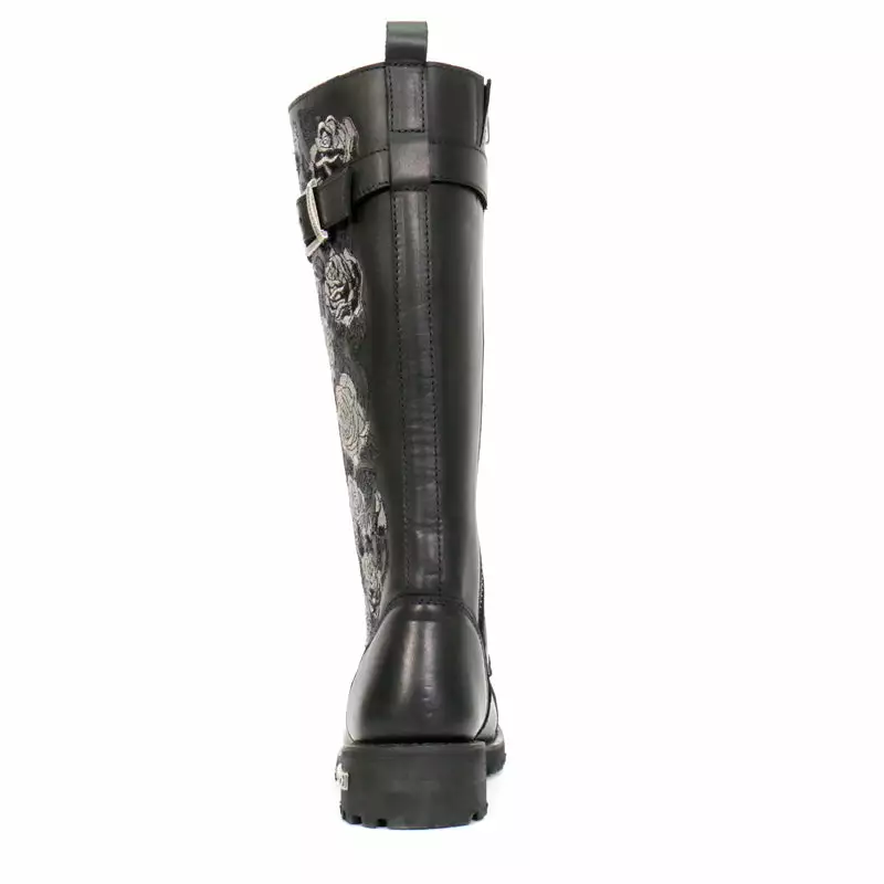 Hot Leathers BTL1007 Ladies Black Knee High Wild Roses Leather Boots - Image 9