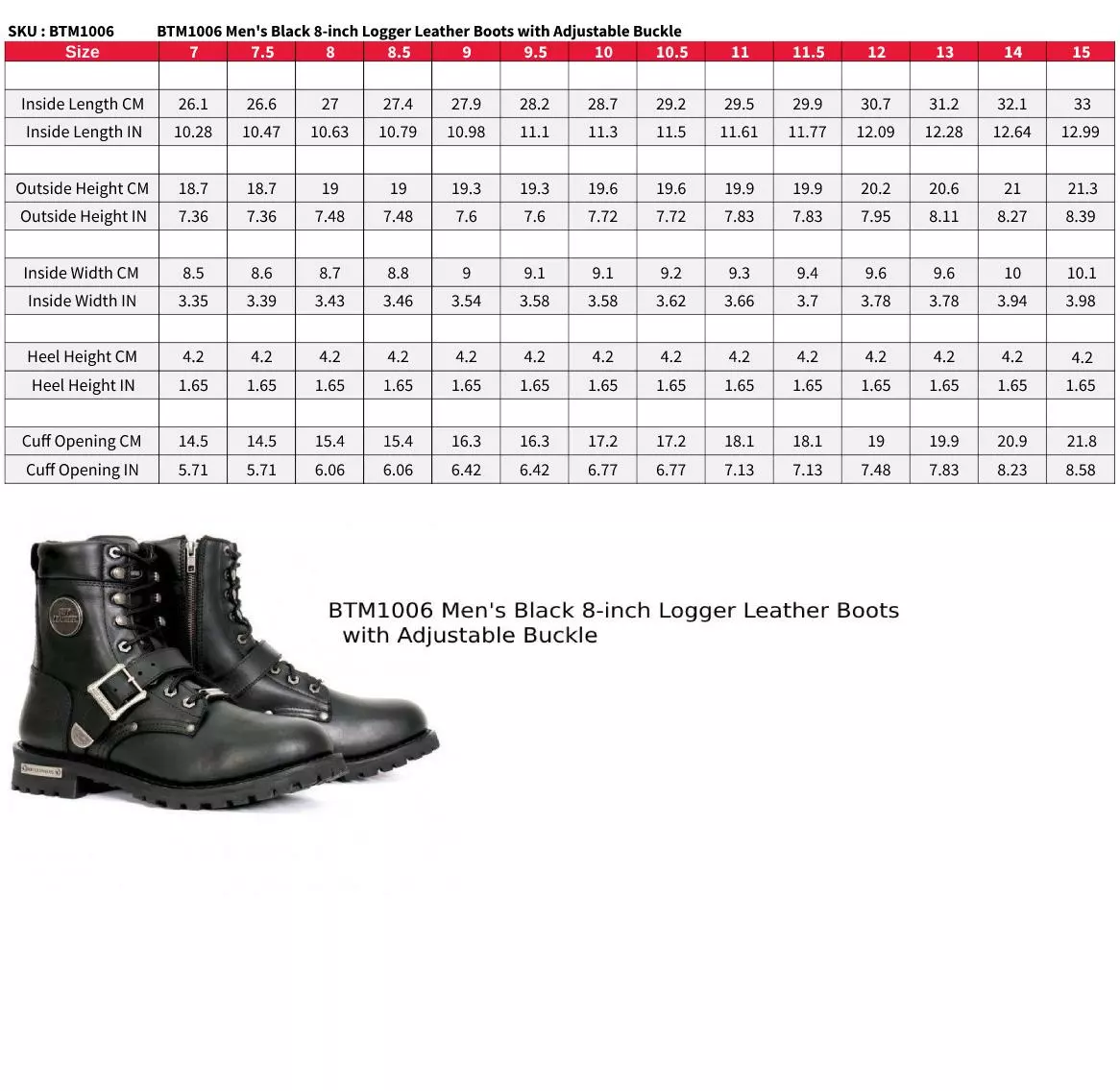 Hot Leathers BTM1006 Men's Black 8-inch Logger Leather Boots With Adjustable Buckle - Image 14