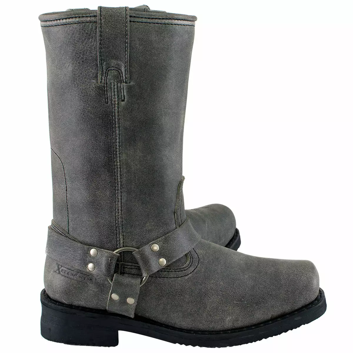 Xelement LU1605 Men's Classic Stone Wash Grey 13-inch Leather Harness Motorcycle Boots - Image 2