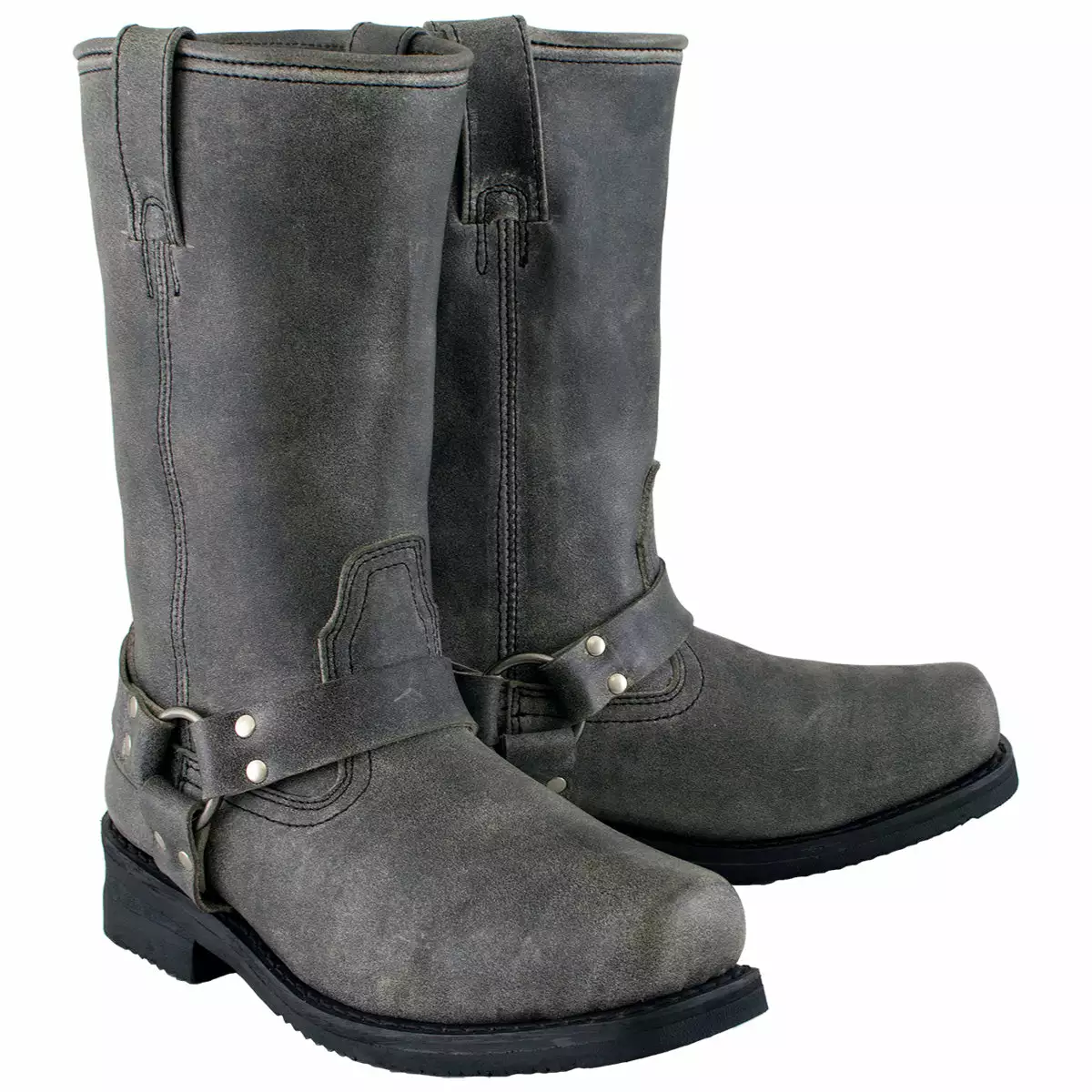 Xelement LU1605 Men's Classic Stone Wash Grey 13-inch Leather Harness Motorcycle Boots - Image 6