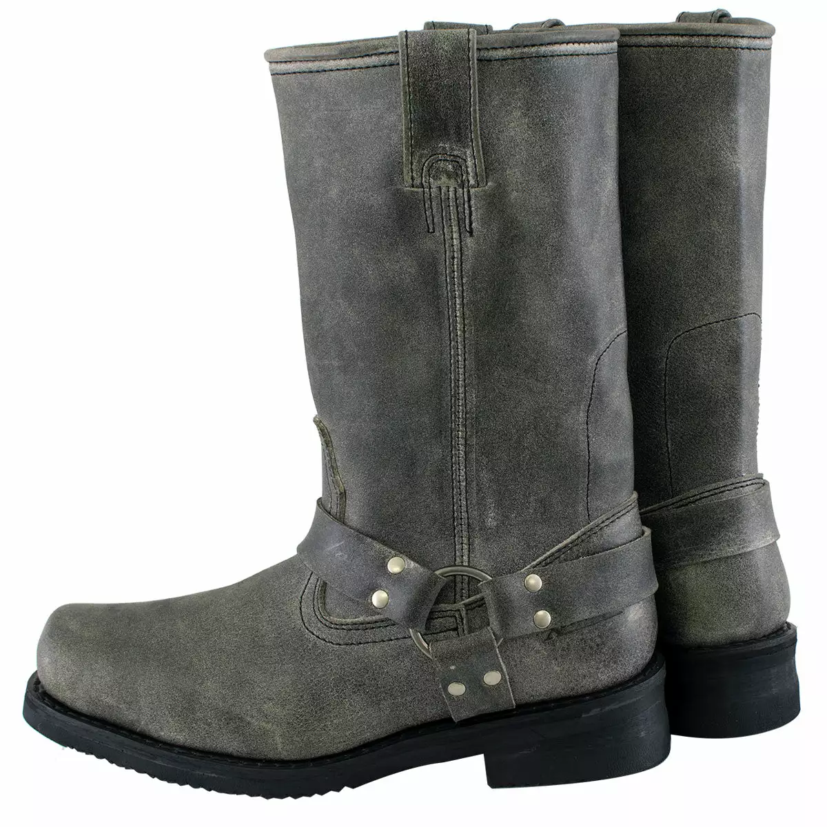 Xelement LU1605 Men's Classic Stone Wash Grey 13-inch Leather Harness Motorcycle Boots - Image 7