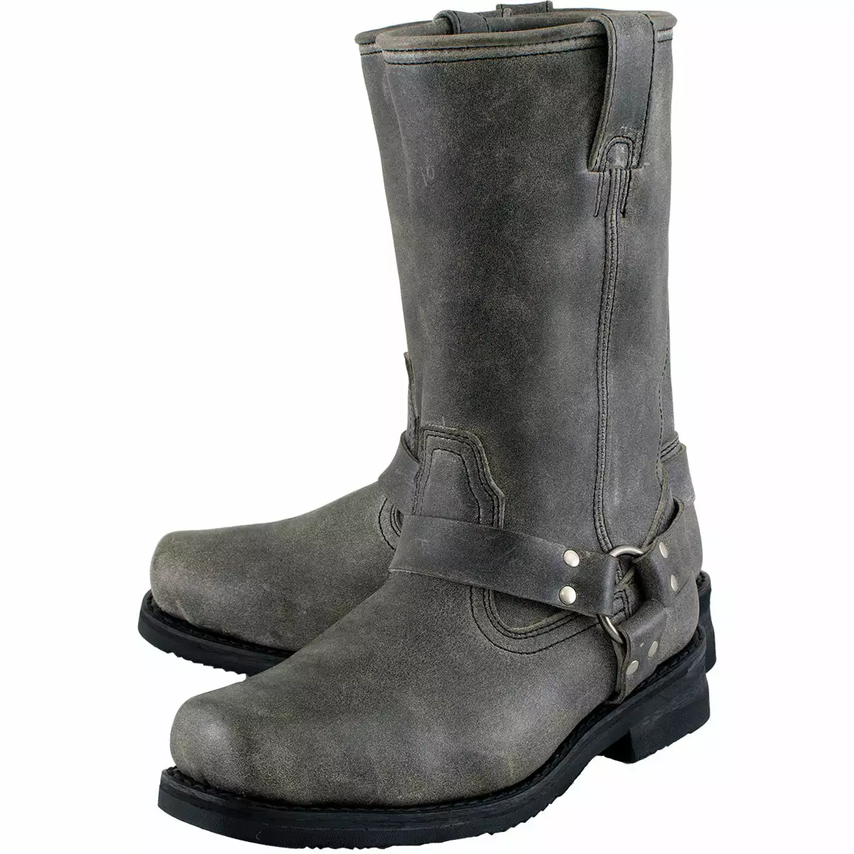 Xelement LU1605 Men's Classic Stone Wash Grey 13-inch Leather Harness Motorcycle Boots - Image 8