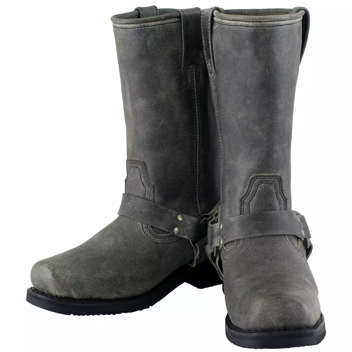 Xelement LU1605 Men's Classic Stone Wash Grey 13-inch Leather Harness Motorcycle Boots - Image 9