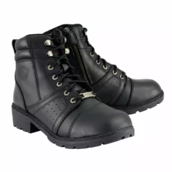 Milwaukee Leather MBL9300 Women's Black Lace-Up Leather Boots With Size Zipper