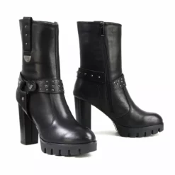 Milwaukee Leather MBL9303 Women's Black Leather Harness Boots With Block Heel