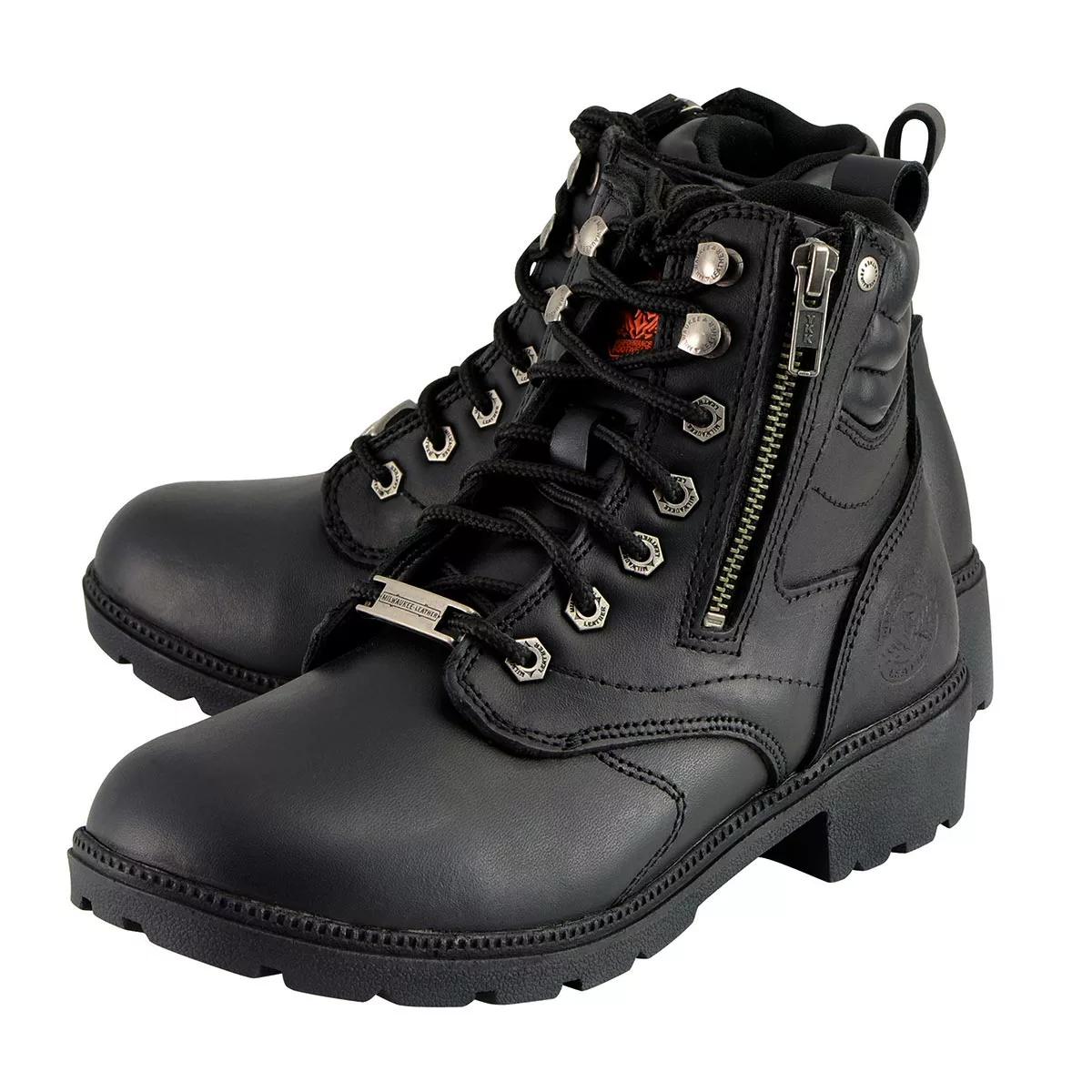 Milwaukee Leather MBL9320 Women's Black Leather Lace-Up Moto Boots With Side Zipper - Image 4