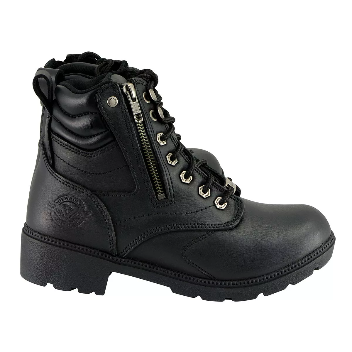 Milwaukee Leather MBL9320 Women's Black Leather Lace-Up Moto Boots With Side Zipper - Image 8