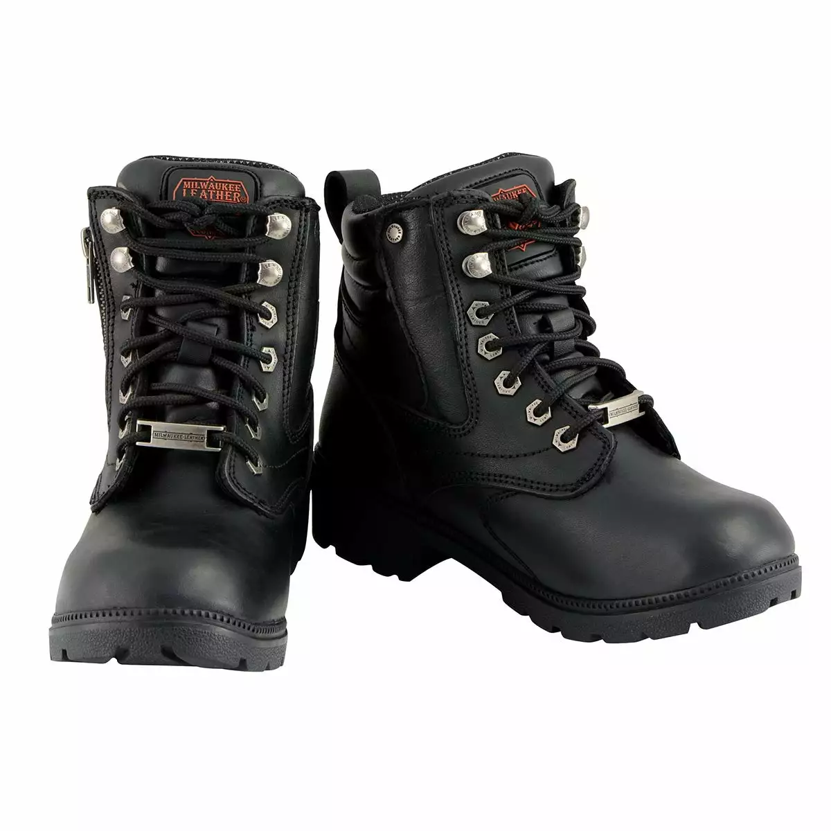 Milwaukee Leather MBL9321WP Women's Black Waterproof Lace-Up Boots With Side Zipper - Image 2