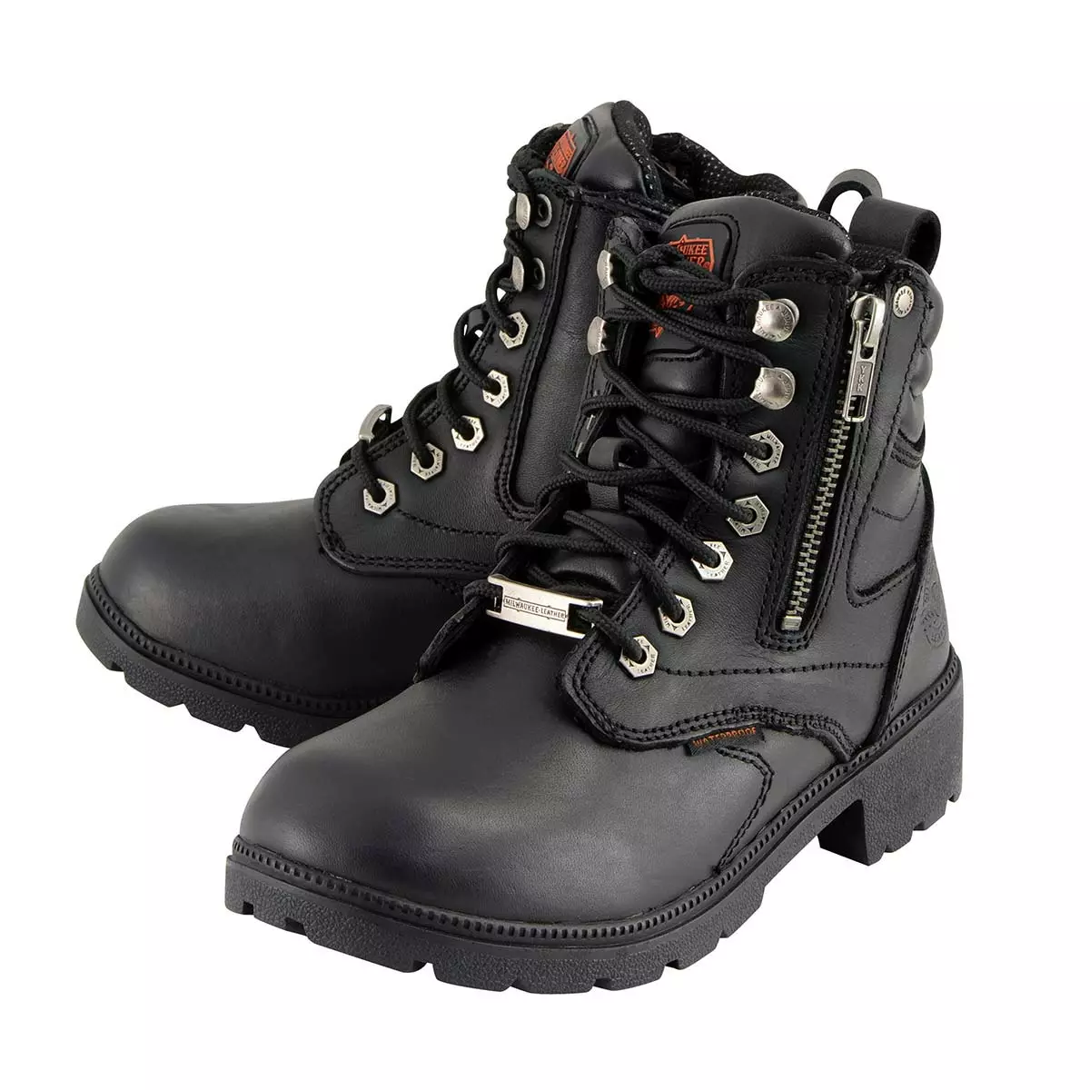 Milwaukee Leather MBL9321WP Women's Black Waterproof Lace-Up Boots With Side Zipper - Image 5