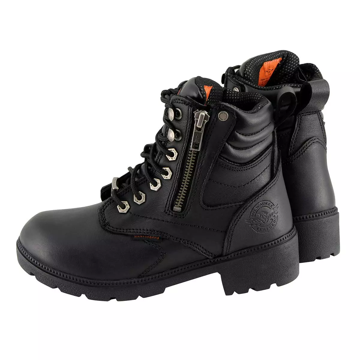 Milwaukee Leather MBL9321WP Women's Black Waterproof Lace-Up Boots With Side Zipper - Image 6