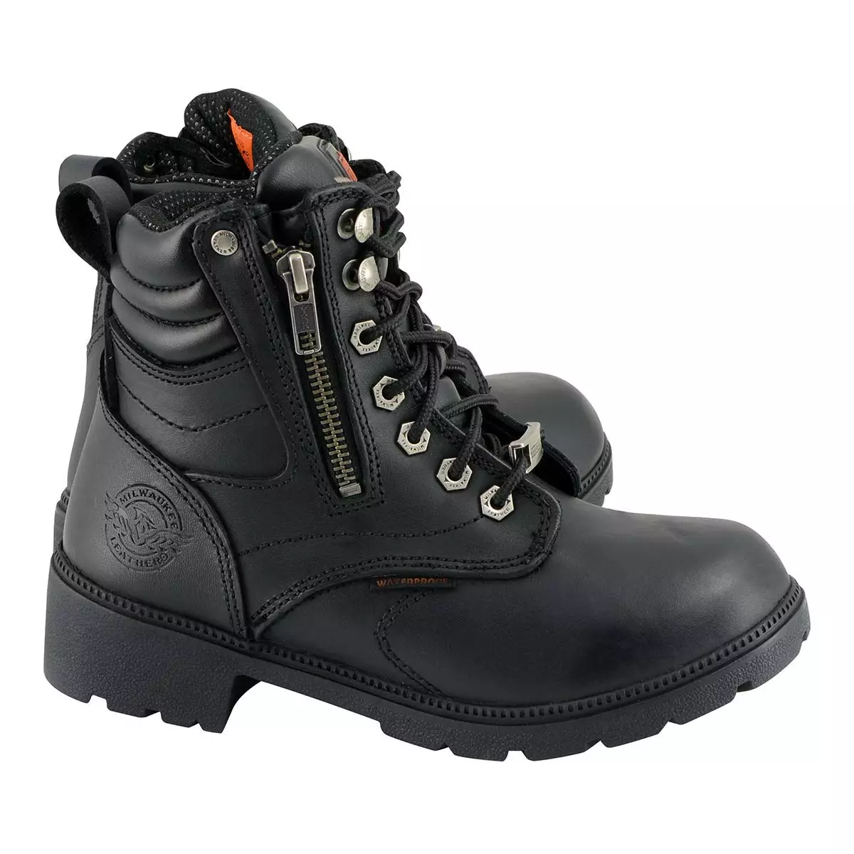 Milwaukee Leather MBL9321WP Women's Black Waterproof Lace-Up Boots With Side Zipper - Image 9