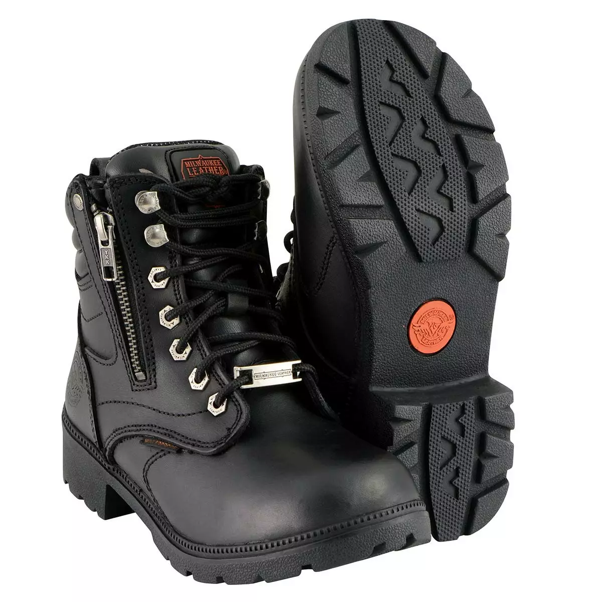 Milwaukee Leather MBL9321WP Women's Black Waterproof Lace-Up Boots With Side Zipper - Image 10