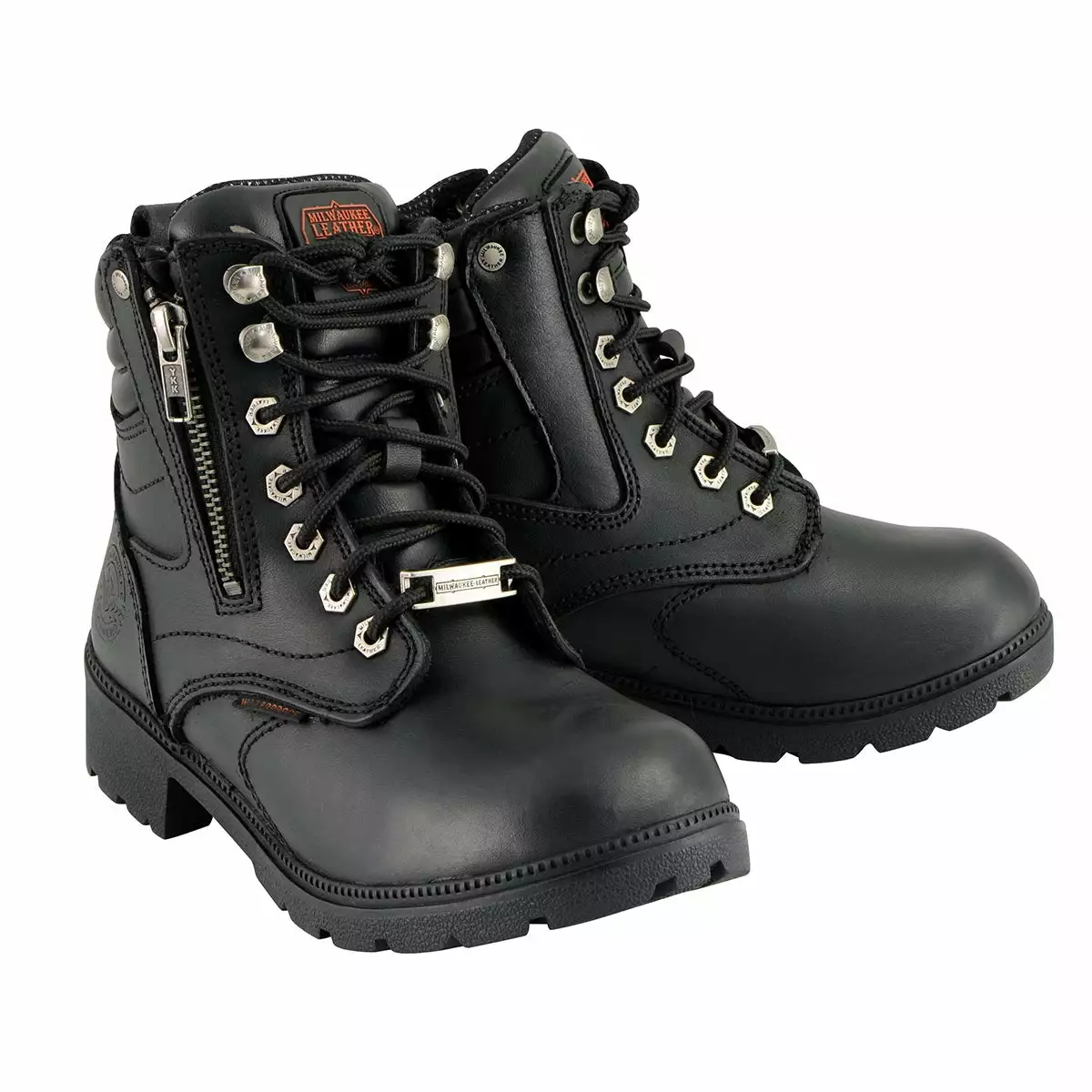 Milwaukee Leather MBL9321WP Women's Black Waterproof Lace-Up Boots With Side Zipper