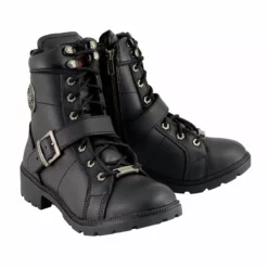 Milwaukee Leather MBL9325W Women's Wide Width Lace-Up Black Leather Boots With Zippers