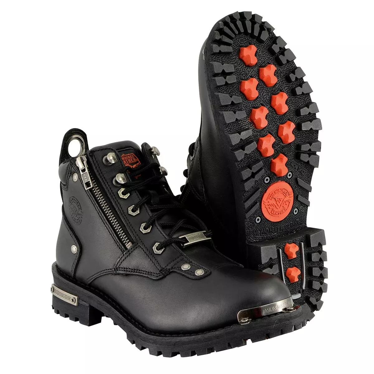 Milwaukee Leather MBL9335 Women's Black Low Cut Lace-Up Leather Riding Boots With Zippers - Image 10