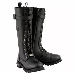 Milwaukee Leather MBL9355 Women's Black 14-inch Lace-Up High-Rise Leather Boots With Calf Buckle