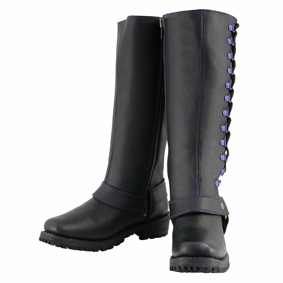 Milwaukee Leather MBL9366 Women's Black 14-inch Leather Harness Boots With Purple Accent Lacing - Image 6