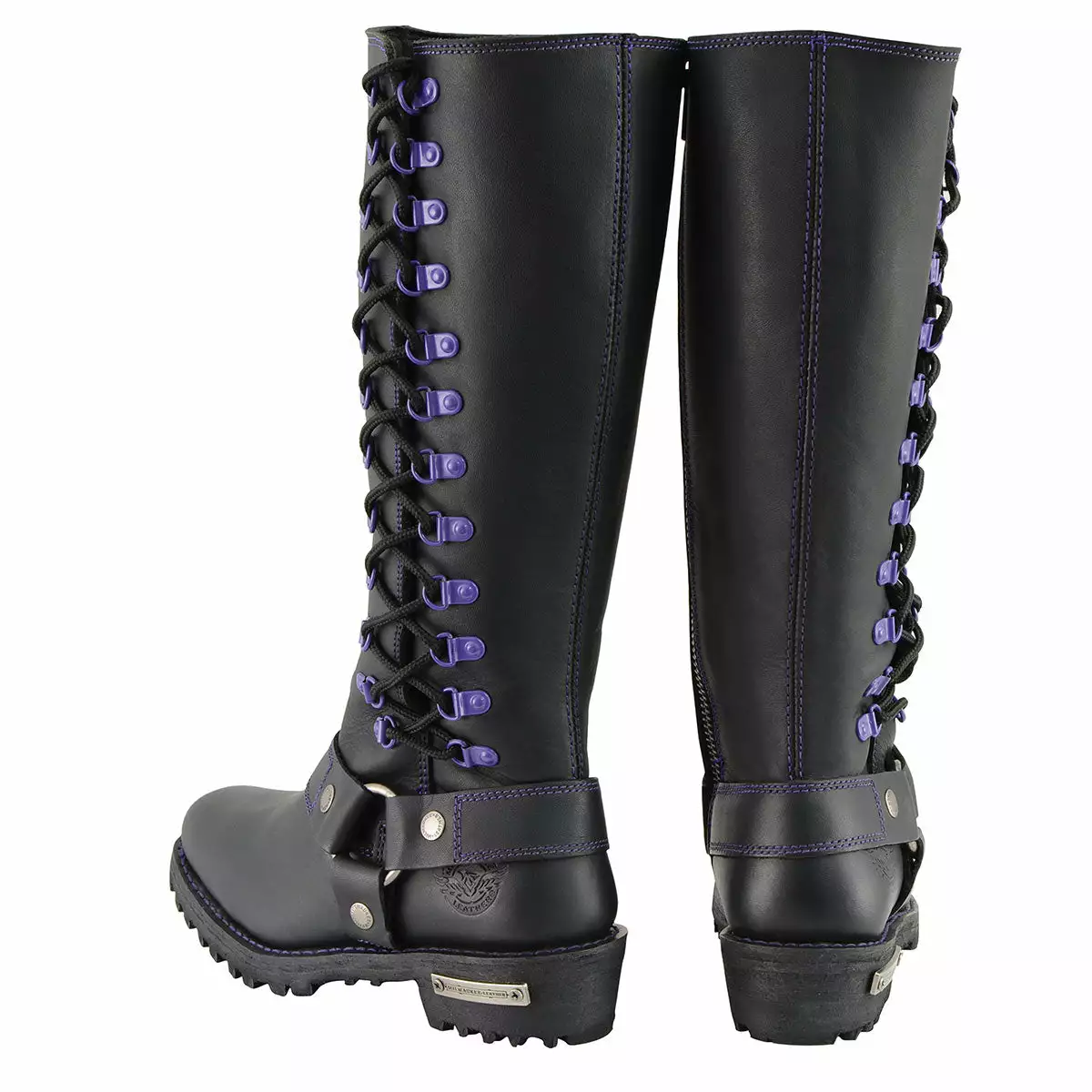 Milwaukee Leather MBL9366 Women's Black 14-inch Leather Harness Boots With Purple Accent Lacing - Image 9