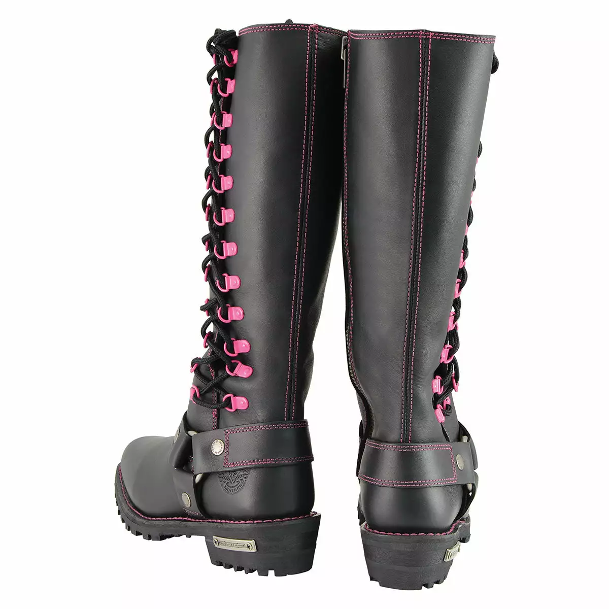 Milwaukee Leather MBL9367 Women's Black 14-inch Leather Harness Boots With Fuchsia Accent Lacing - Image 9