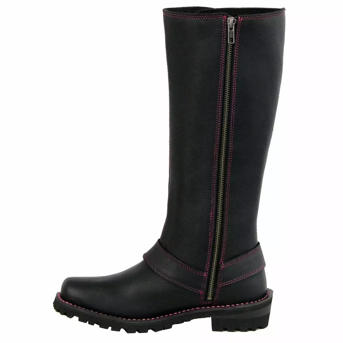 Milwaukee Leather MBL9367 Women's Black 14-inch Leather Harness Boots With Fuchsia Accent Lacing - Image 4