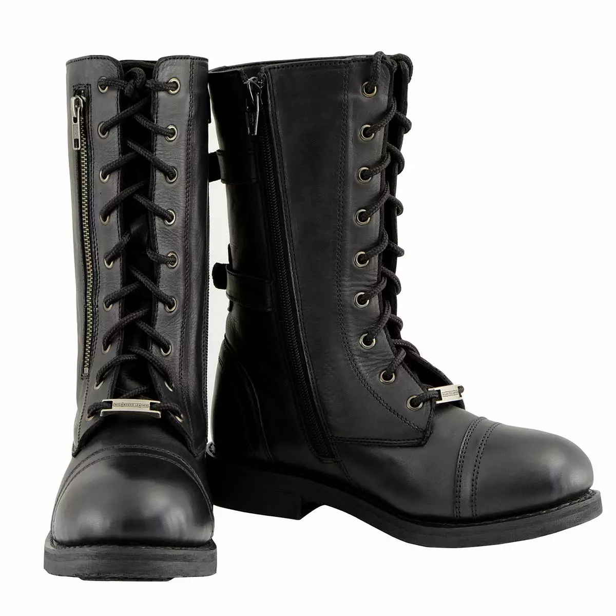 Milwaukee Leather MBL9369 Women's ‘Graze’ Black Leather Lace-Up Boots With Zipper Pocket - Image 4