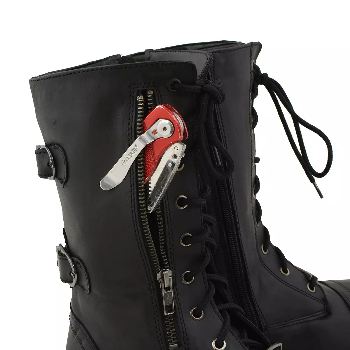 Milwaukee Leather MBL9369 Women's ‘Graze’ Black Leather Lace-Up Boots With Zipper Pocket - Image 12