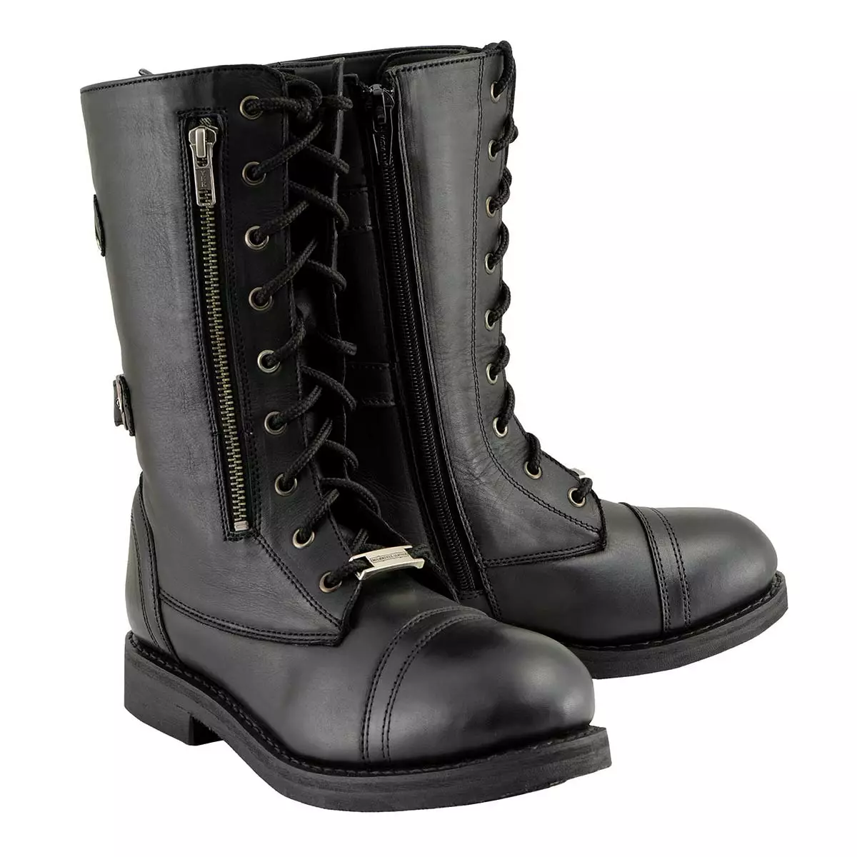 Milwaukee Leather MBL9369 Women's ‘Graze’ Black Leather Lace-Up Boots With Zipper Pocket