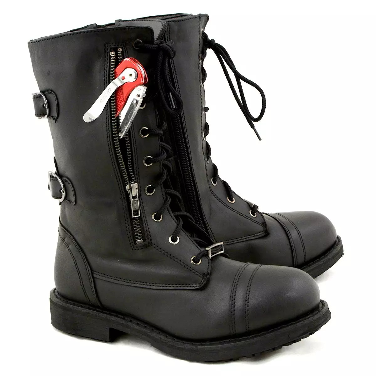 Milwaukee Leather MBL9369 Women's ‘Graze’ Black Leather Lace-Up Boots With Zipper Pocket - Image 2