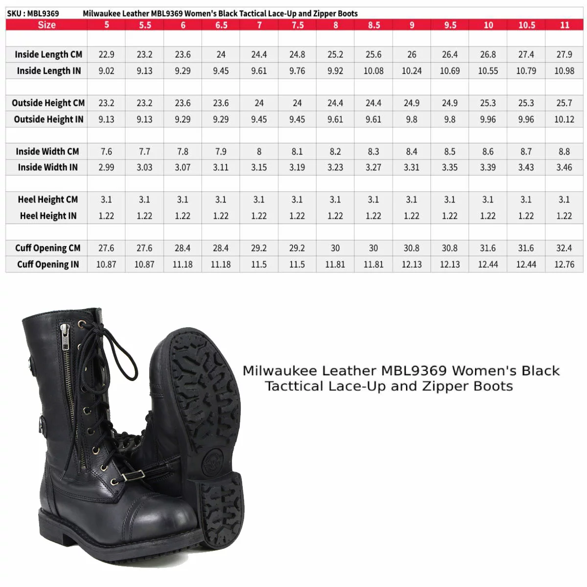 Milwaukee Leather MBL9369 Women's ‘Graze’ Black Leather Lace-Up Boots With Zipper Pocket - Image 3