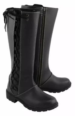 Milwaukee Leather MBL9370 Women's Black 17-Inch Lace Side Leather Boots With Contrast White Stitching