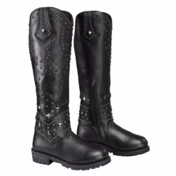 Milwaukee Leather MBL9371 Women's Black 18 Inch Studded And Riveted Western Style Boots