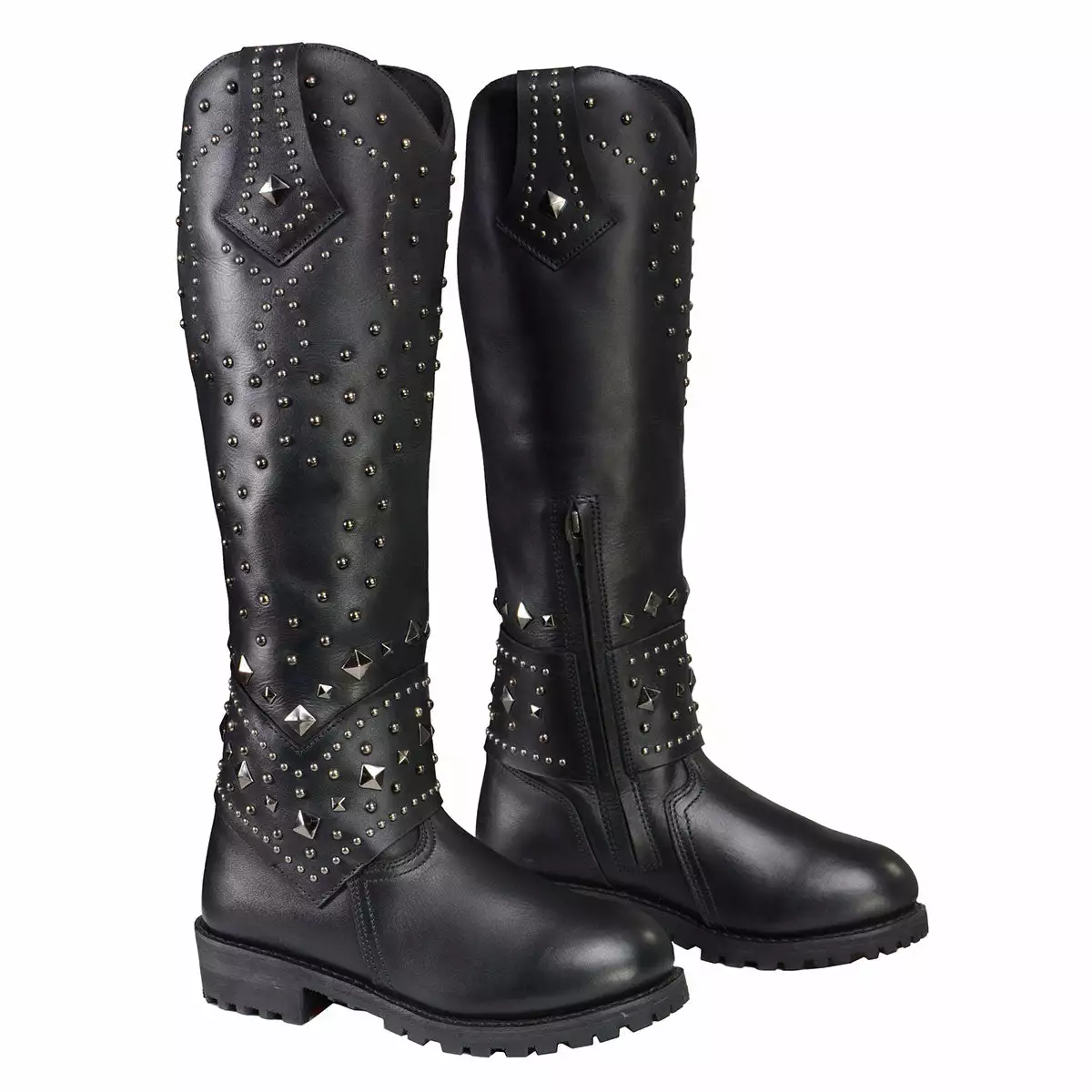 Milwaukee Leather MBL9371 Women's Black 18 Inch Studded And Riveted Western Style Boots