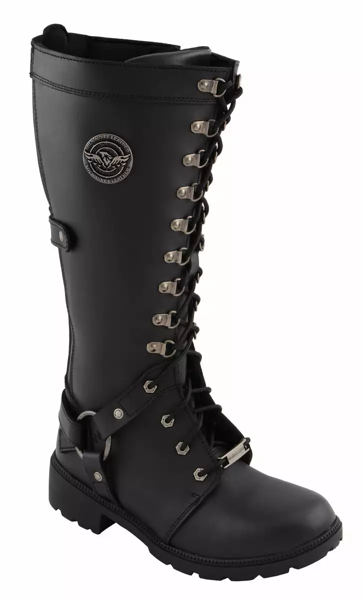 Milwaukee Leather MBL9380 Women's Black 'Jane' 15-inch Leather Combat Style Harness Boots - Image 10