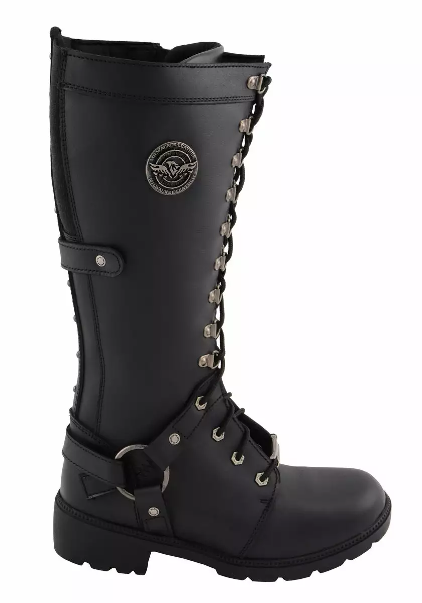 Milwaukee Leather MBL9380 Women's Black 'Jane' 15-inch Leather Combat Style Harness Boots - Image 3