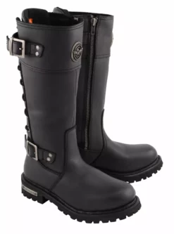 Milwaukee Leather MBL9385 Women's Black 15-Inch Calf Laced Leather Riding Boots With Side Zipper