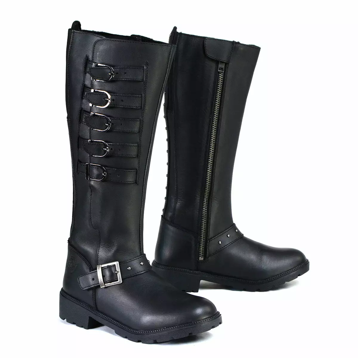 Milwaukee Leather MBL9395 Women's Black 17-Inch Side Strap Riding Leather Boots With Side Zipper