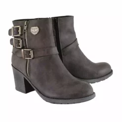 Milwaukee Leather MBL9406 Women's Stone Grey 3-Buckle Leather Boots With Platform Heel