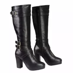 Milwaukee Leather MBL9422 Women's Tall Black Studded Strap Boots With Platform Heel