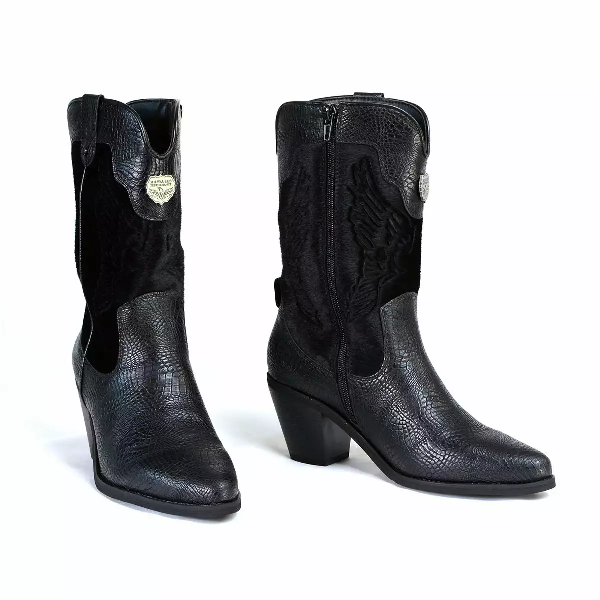 Milwaukee Leather MBL9441 Ladies Black Western Boots With Black Snake Print - Image 2