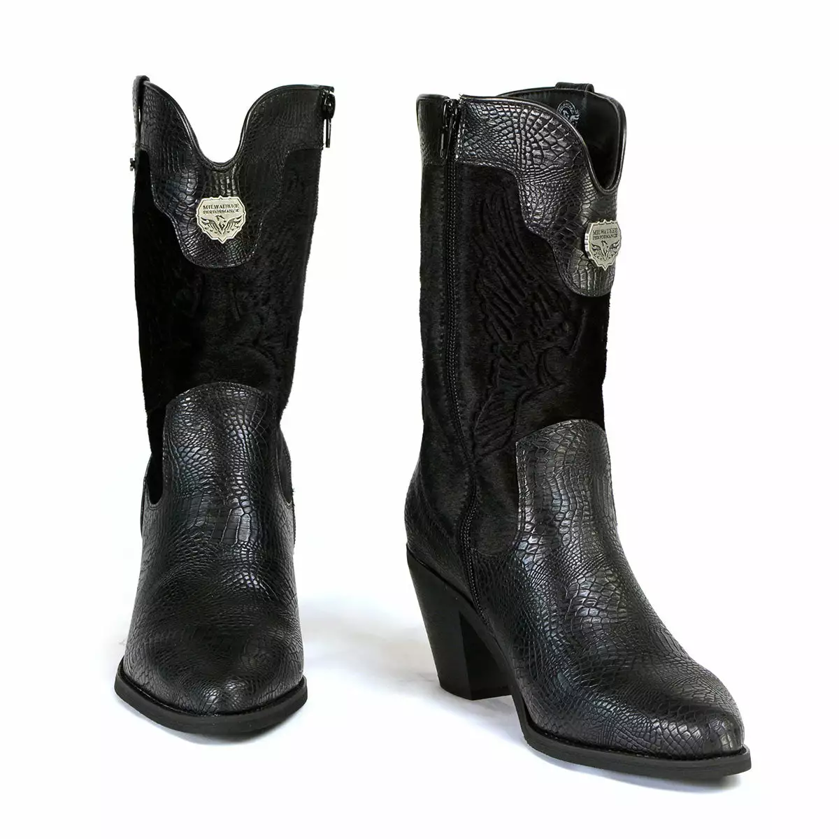 Milwaukee Leather MBL9441 Ladies Black Western Boots With Black Snake Print - Image 3