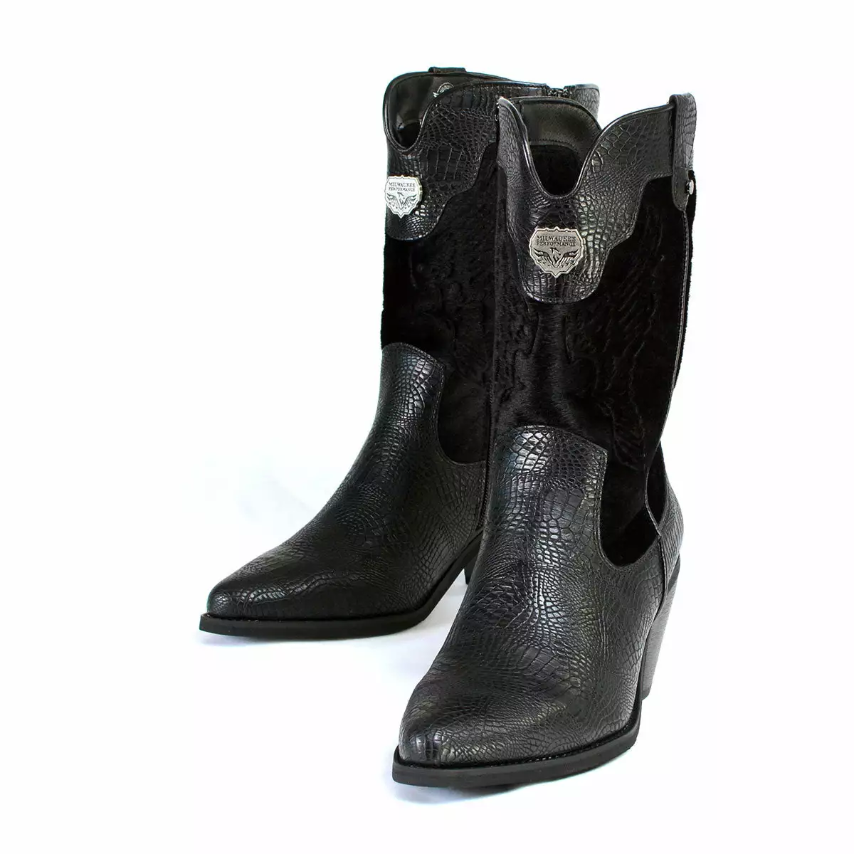 Milwaukee Leather MBL9441 Ladies Black Western Boots With Black Snake Print - Image 4