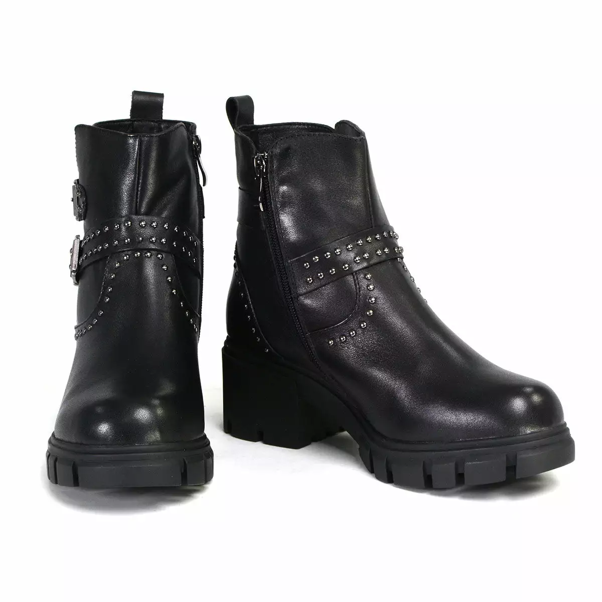 Milwaukee Performance Leather MBL9446 Women's ‘Siren’ Black Leather Studded Boots With Side Zipper Entry - Image 2