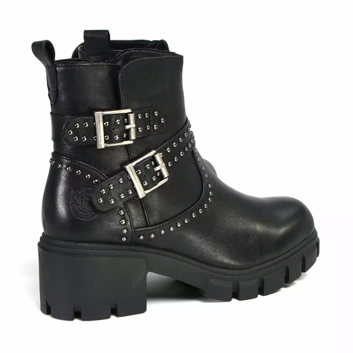 Milwaukee Performance Leather MBL9446 Women's ‘Siren’ Black Leather Studded Boots With Side Zipper Entry - Image 7