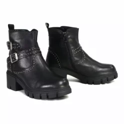 Milwaukee Performance Leather MBL9446 Women's ‘Siren’ Black Leather Studded Boots With Side Zipper Entry