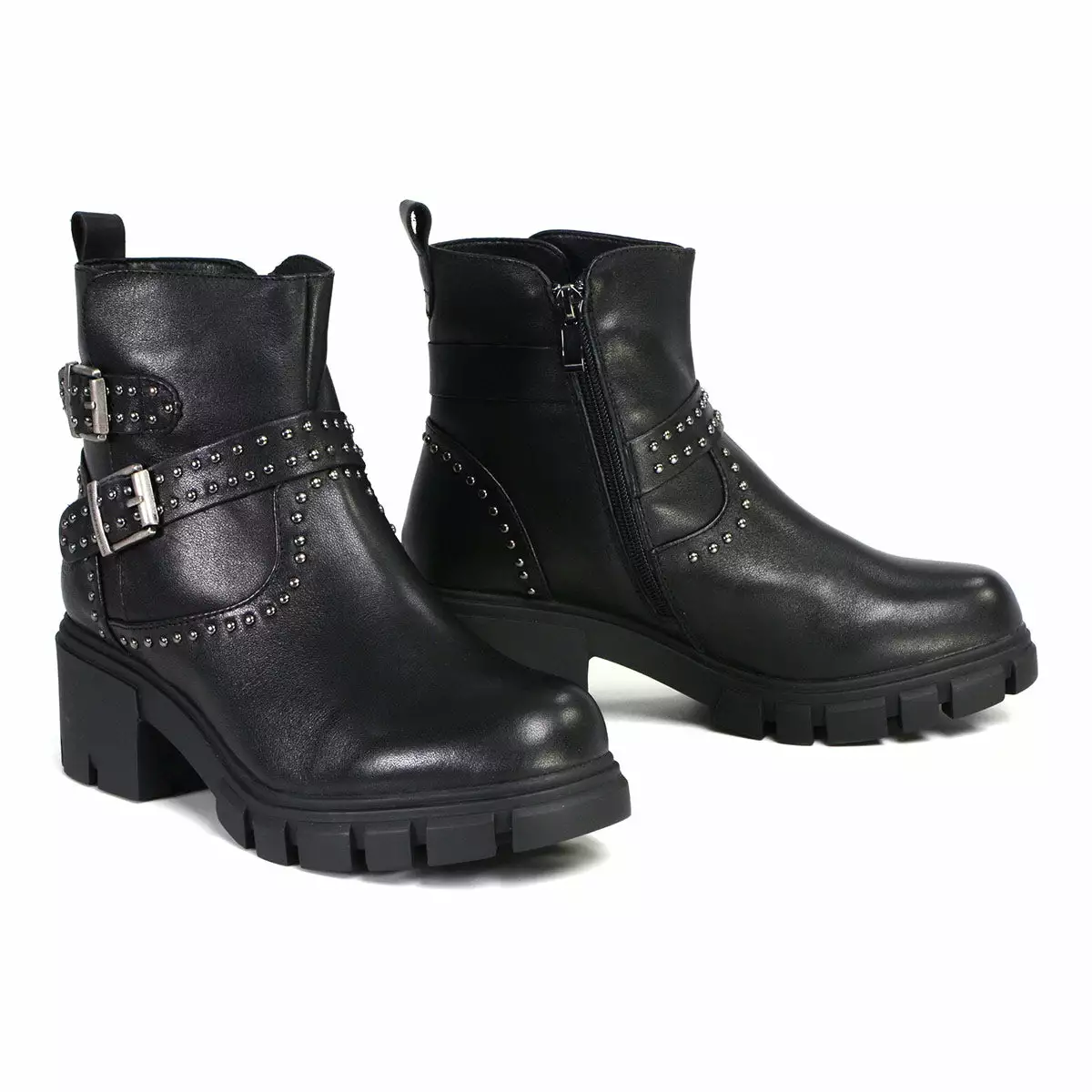Milwaukee Performance Leather MBL9446 Women's ‘Siren’ Black Leather Studded Boots With Side Zipper Entry