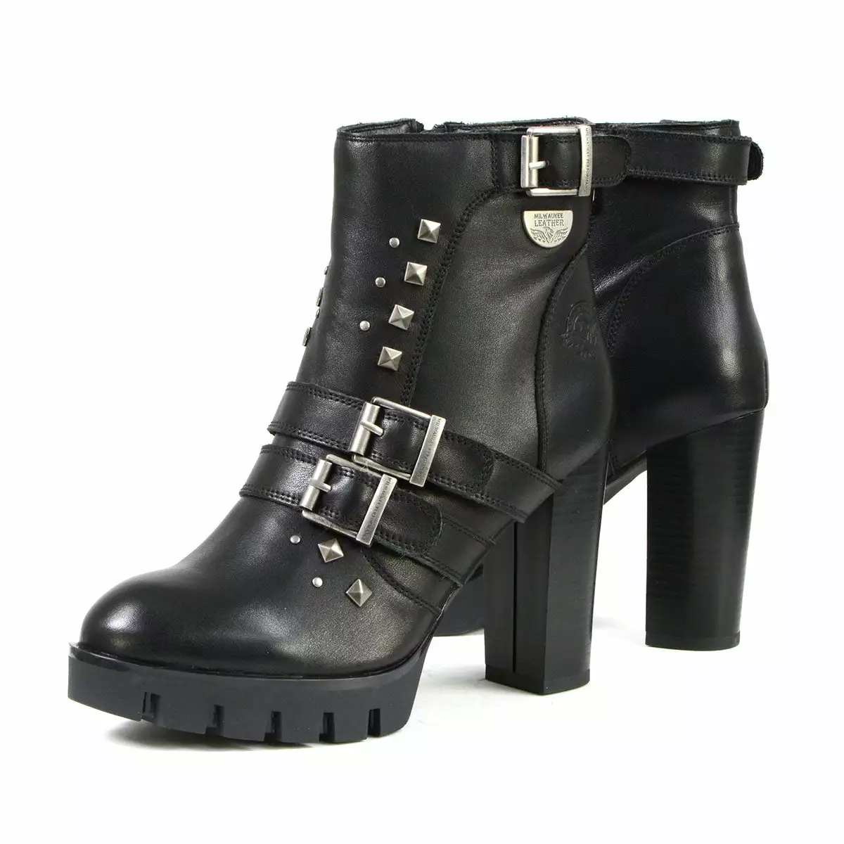 Milwaukee Leather MBL9456 Women's Black Leather Platform Boots With Straps - Image 4