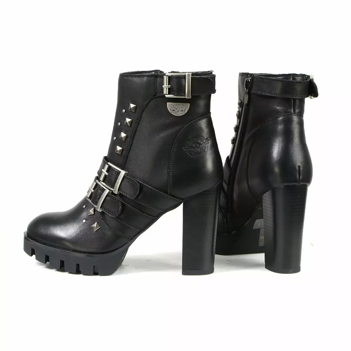 Milwaukee Leather MBL9456 Women's Black Leather Platform Boots With Straps - Image 5